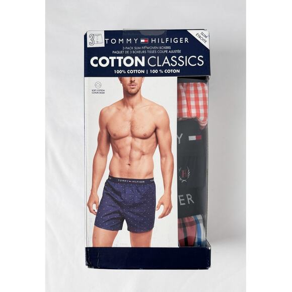 Tommy Hilfiger 3 Pack Slim Fit Woven Boxers Cotton Classics Mens Size Large New - Picture 1 of 8
